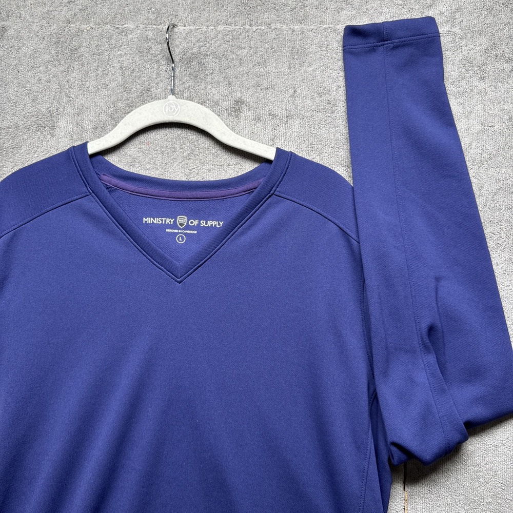 Ministry of Supply Composite Tee Shirt Mens L‎ Blue V Neck  Pullover Long Sleeve